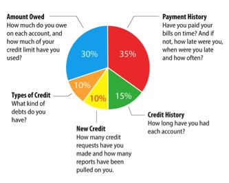 The Importance of Having Good Credit - What affects your credit score pie chart