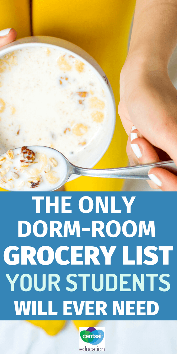 Surviving college can be hard, but this dorm-room grocery list is all your students need to adjust and feel right at home.